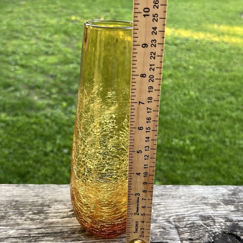 Amber Crackle Glass Tall Bud Vase Mid Century Modern Boho Art Glass Decor - Picture 8 of 9